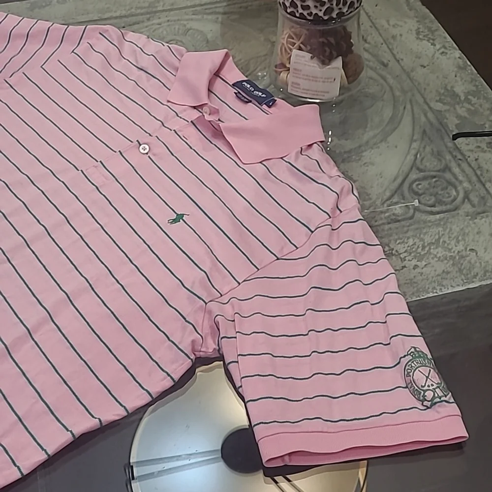 Ralph LAUREN GOLF men's Pink Striped Polo Golf Shirt Large